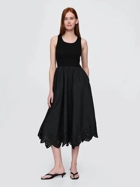NWT Gap Mixed Media Handkerchief Hem Midi Dress // Black